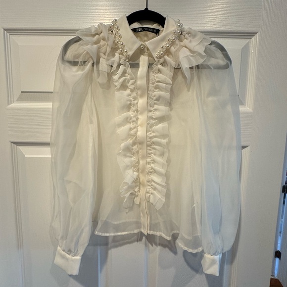 Zara romantic organza blouse, white size XS (NWT) - Picture 5 of 10
